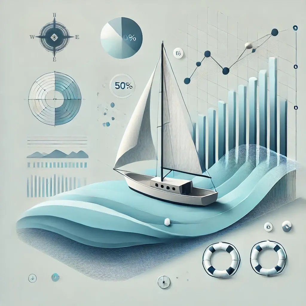 DALL·E 2024-09-25 20.33.39 - A clean, fresh maritime vector scene featuring a small sailing boat navigating calm waters. The design focuses on efficiency and smooth operations, wi